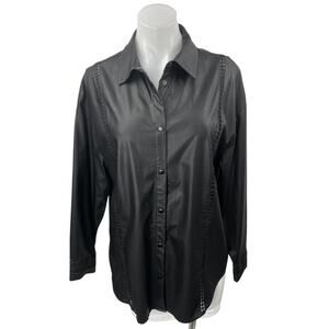 Culture Cassandra Black Faux Vegan Leather Long Sleeve Button Down Shirt Top M